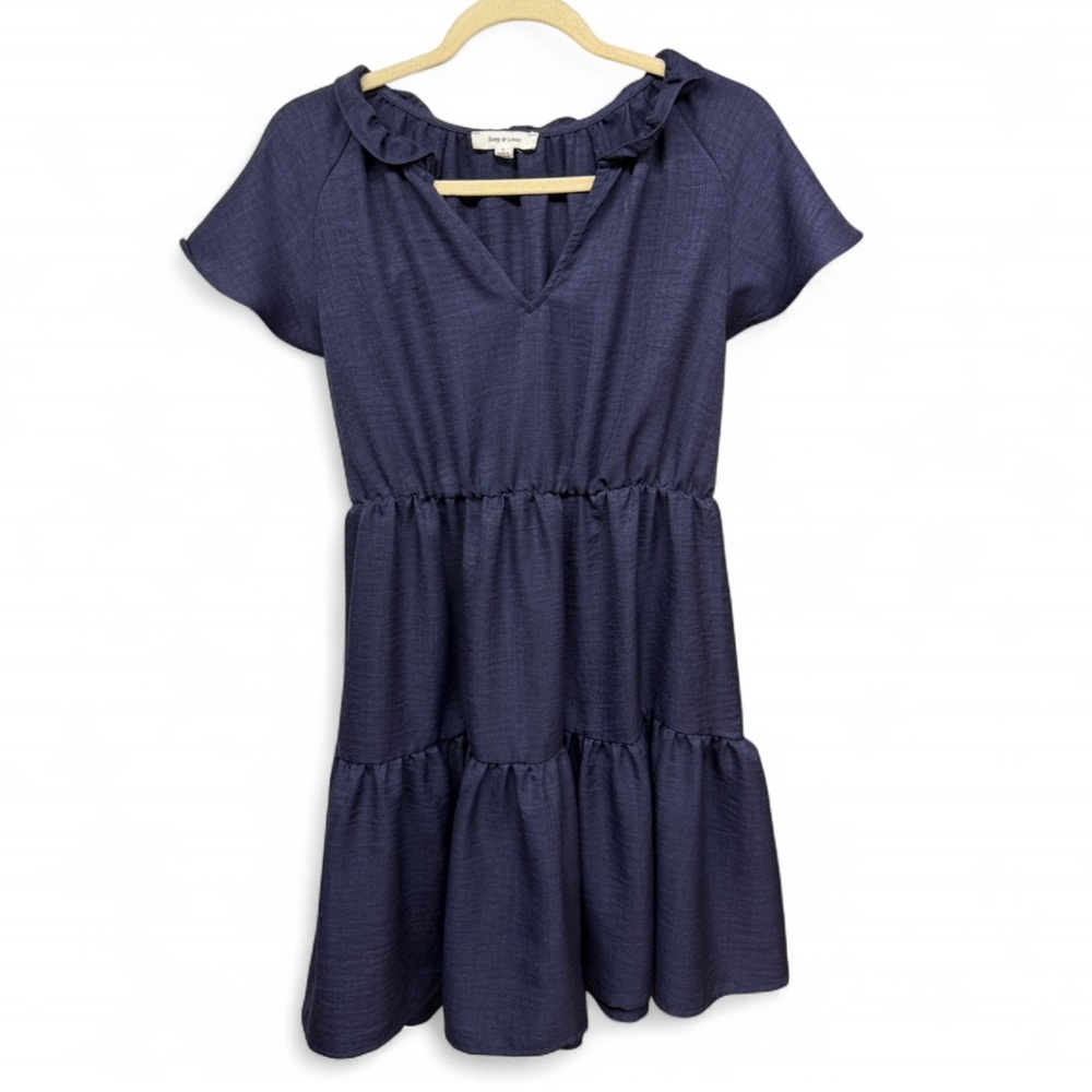 Zoey & Leelo Navy Blue Ruffled Tiered Mini Dress, Size Small - Picture 2 of 8